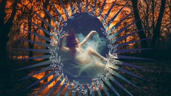 The maiden bathes in the sacred pool; all around her the forest is in flames.