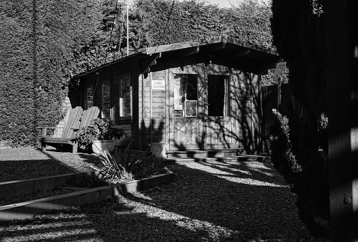 A photo of my shed taken on a Leica M7 with a 35mm lens using Ilford HP5+