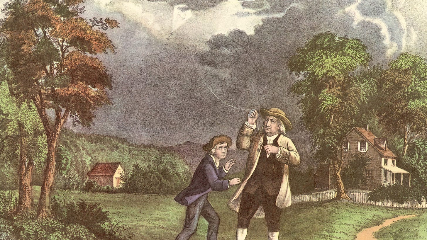 This Day in History: 06/10/1752 - Franklin flies kite during thunderstorm