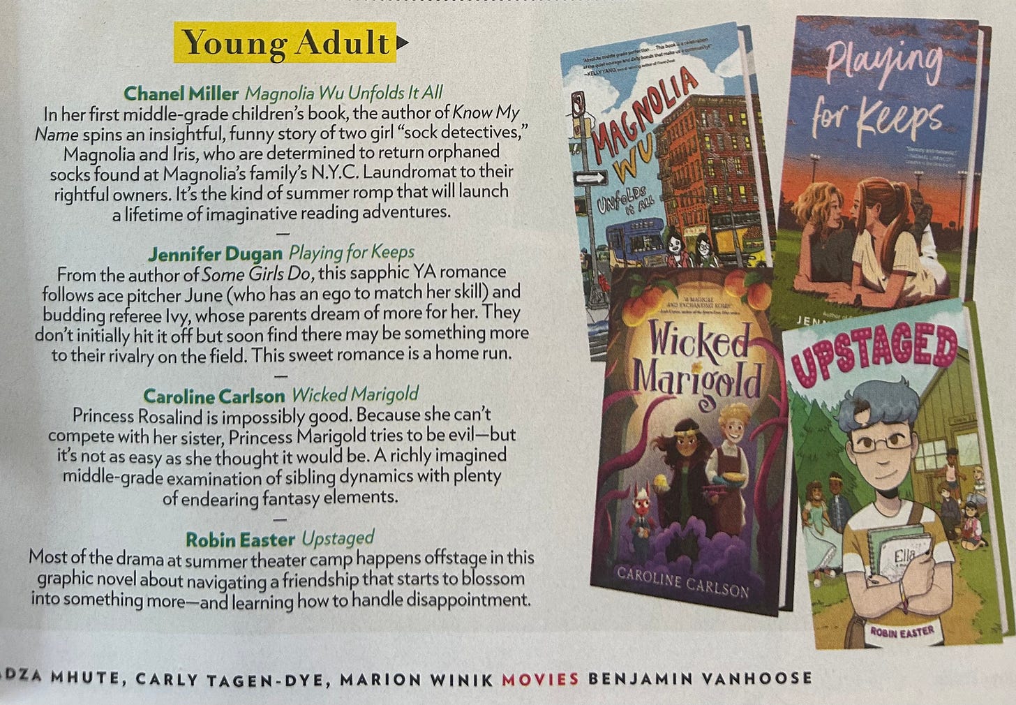 WICKED MARIGOLD featured with other novels for young people in PEOPLE magazine