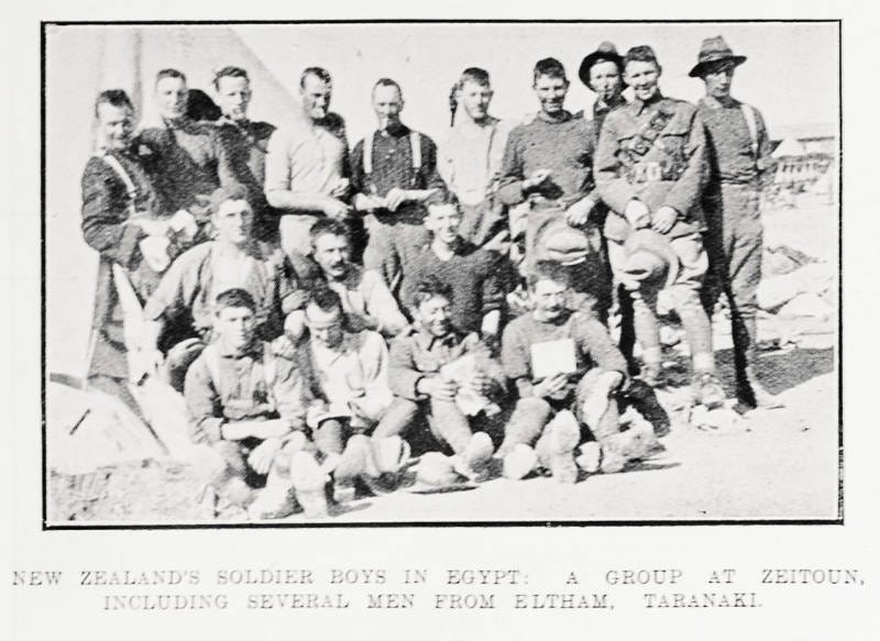 New Zealand's soldier boys in Egypt: a group at Zeitoun, including several men from Eltham, Taranaki