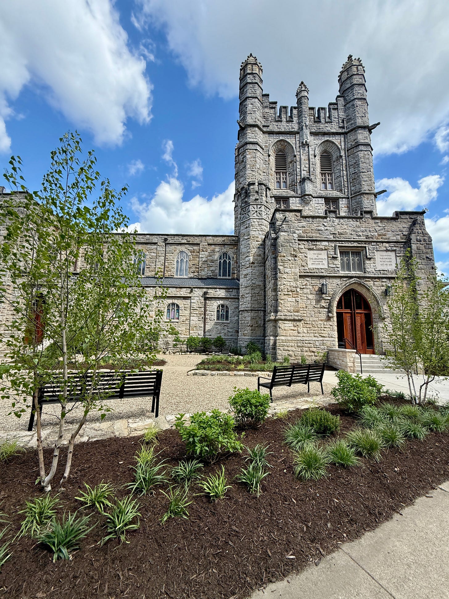 The Stone Courtyard garden on the outside edge of the property at Church of the Ascension.