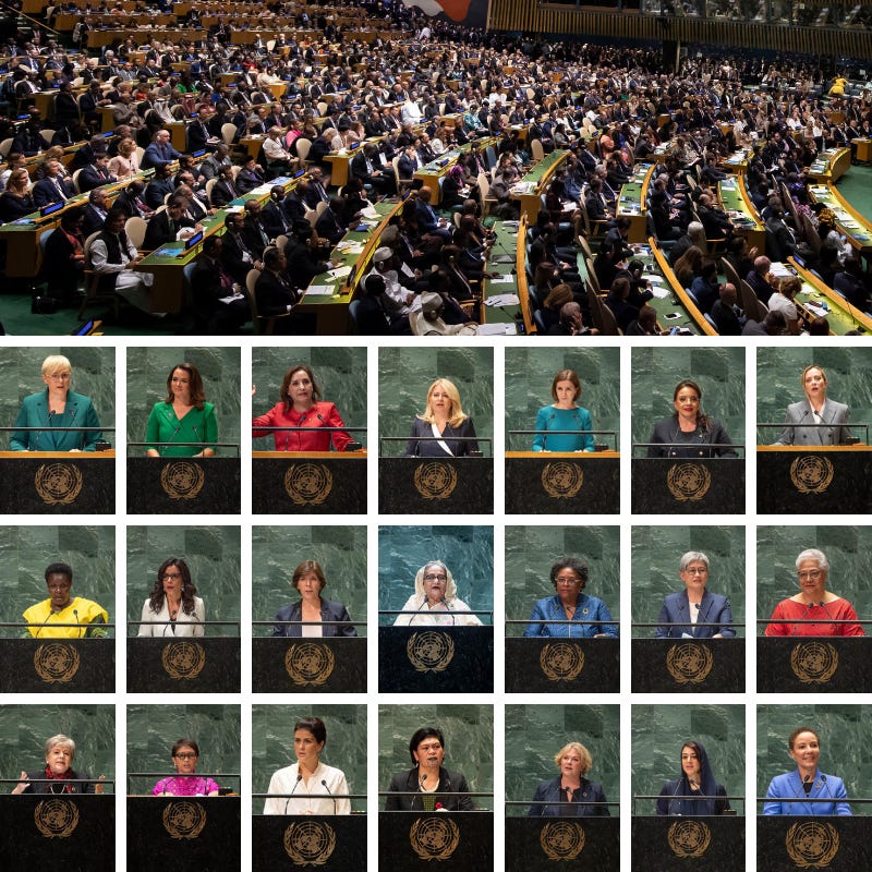2⃣1⃣ women leaders stood at the rostrum of the General Assembly Hall during 🇺🇳 #UNGA78's general debate.

We salute these women 🌏 leaders at the top of their profession. An inspiration to us all! ♀️🙌🏾