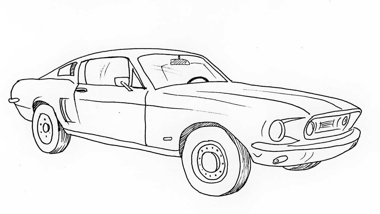 How to draw Ford Mustang Easy - Basic Car Drawing - YouTube