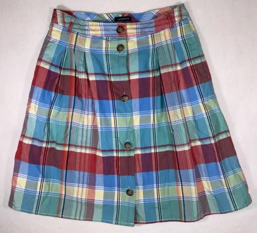 Land’s End vintage Madras Plaid Patchwork print pleated skirt Sz 6 - Picture 1 of 6