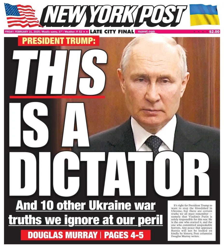 The New York Post cover is a message to President Trump: This is a Dictator (Putin)