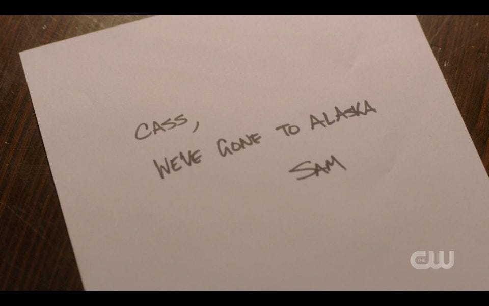 Sam Winchester note to Cas about going to Alaska