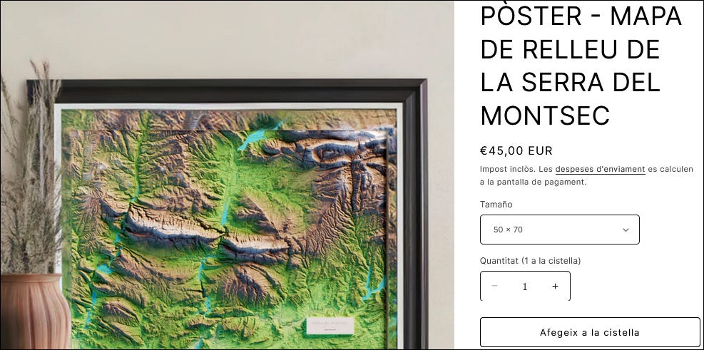 Porta la majestuositat de la Serra del Montsec a les teves parets. El Montsec de l’Estall, el Montsec d’Ares i el Montsec de Rúbies (o de Meià), en un mapa de relleu (2D) que inclou Benavarri, Tremp, Ponts i Balaguer. Disponible en tres mides per adaptar-se al teu espai.