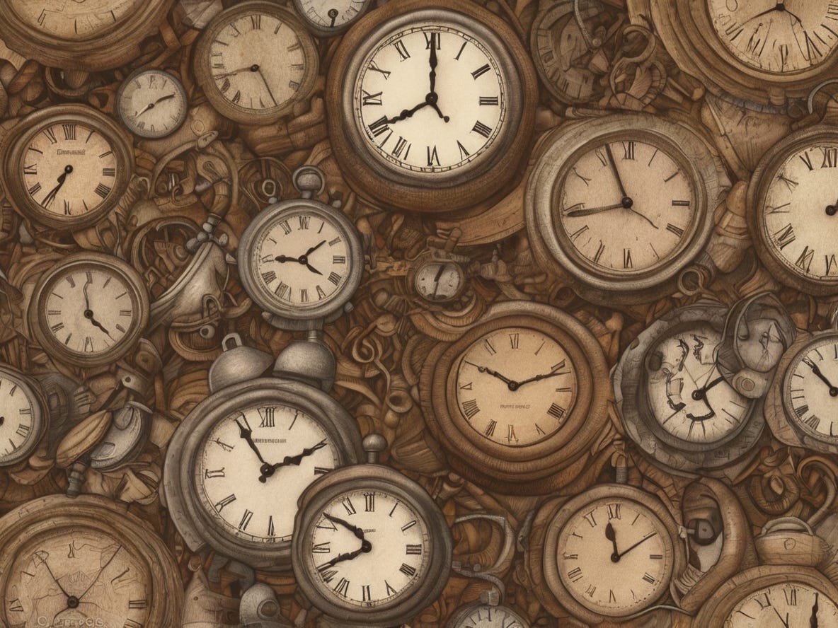 Multiple clocks, ancient painting style