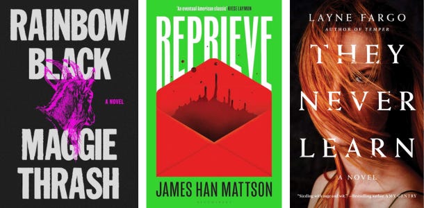 covers of Rainbow Black, Reprieve, and They Never Learn