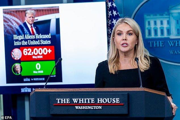 White House press secretary Karoline Leavitt read out a statement from Mr Trump that said: 'Based on the fact that there's a substantial chance of negotiations that may or may not take place with Iran in the near future, I will make my decision whether or not to go within the next two weeks'