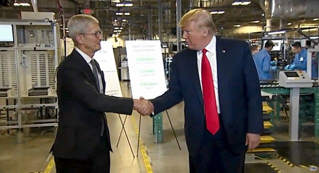 President Trump tours Apple Mac Pro facility with CEO Tim Cook in Austin, Texas on Wednesday, November 21, 2019