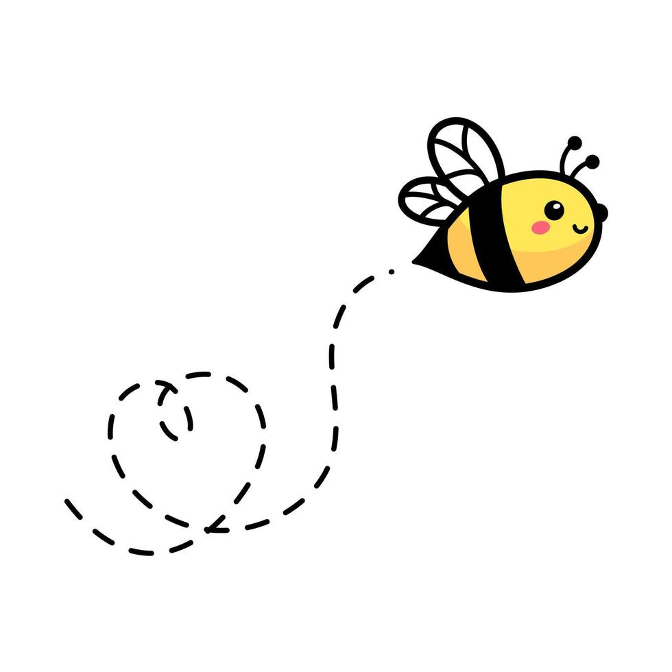 cartoon cute little bee flying on the dotted line to find sweet honey  23006858 Vector Art at Vecteezy