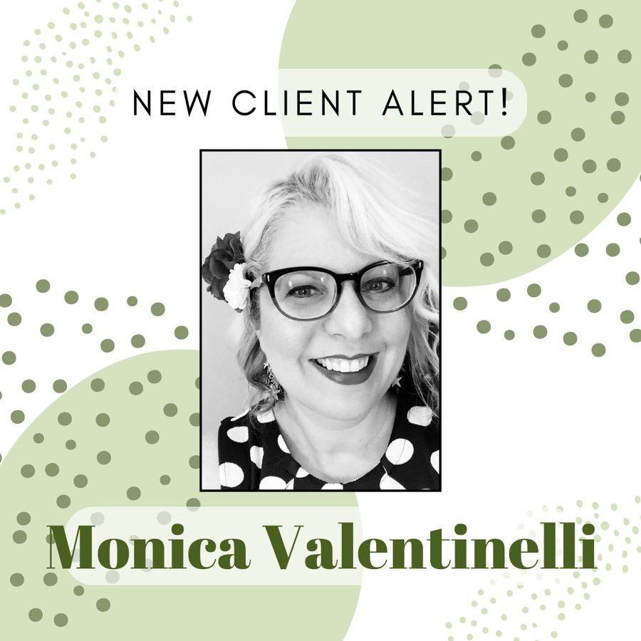 New Client Announcement | a picture of Monica Valentinelli wearing cat-eye glasses and flowers in her hair | Monica Valentinelli