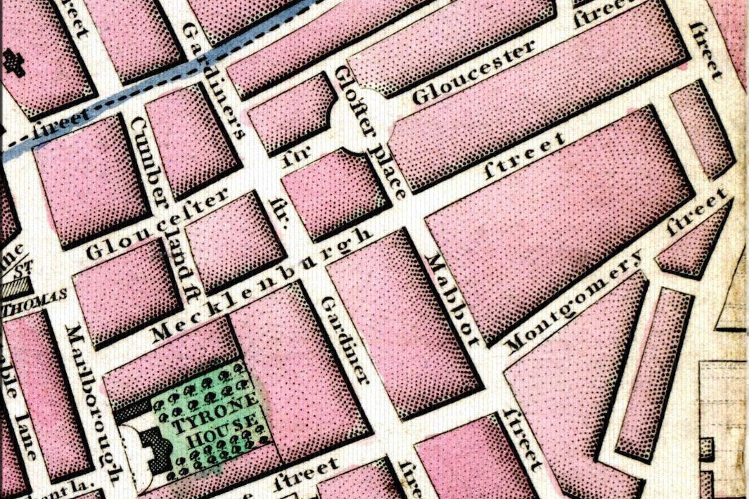 Mecklenburgh Street on a map of Dublin, 1798
