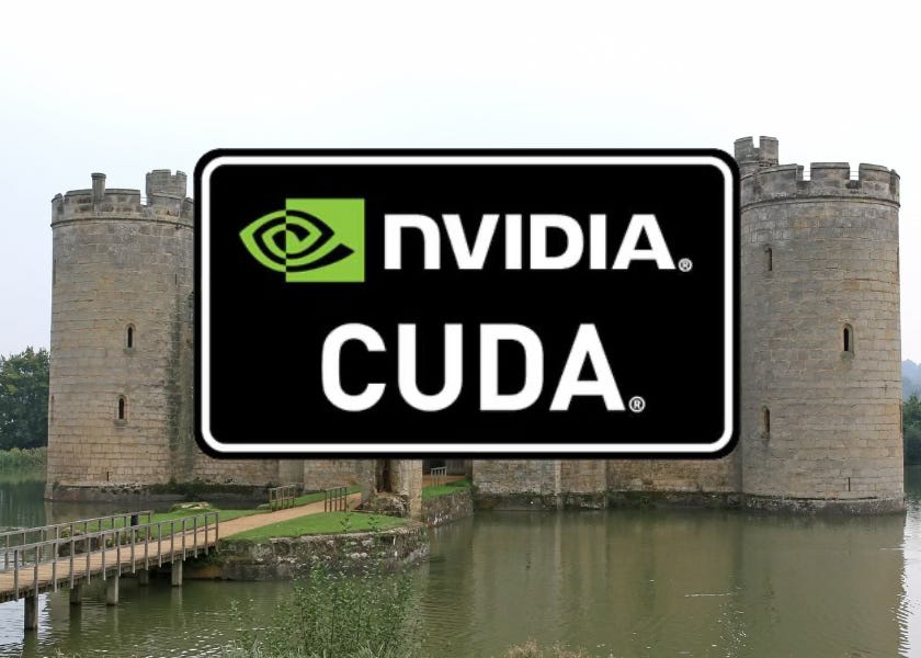 NVIDIA CUDA represented as a fortress with a moat surrounding it.