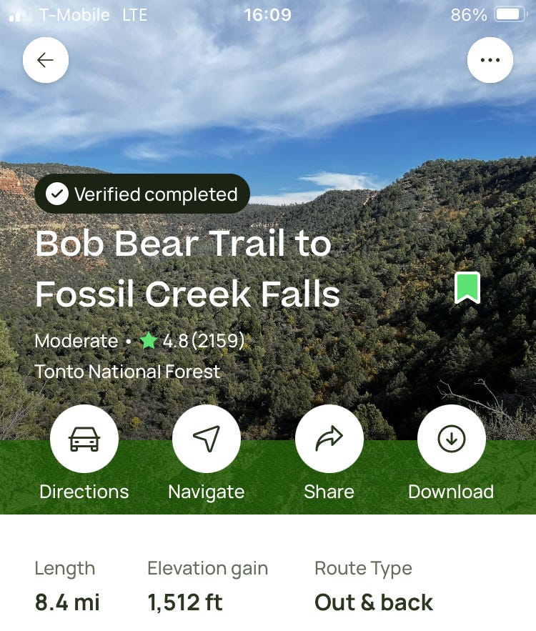 Bob Bear Trail to Fossil Creek Falls