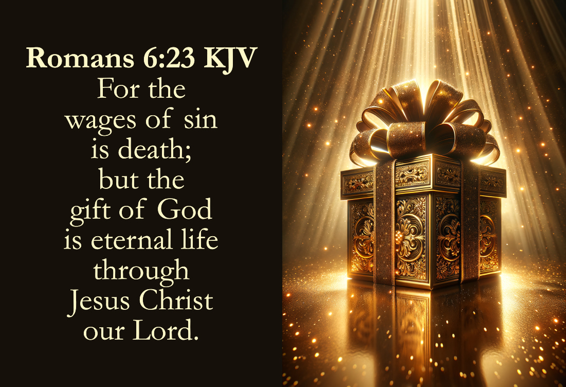 Romans 6:23 KJV Cards - For the wages of sin is death; but the gift of God is eternal life through Jesus Christ our Lord. 