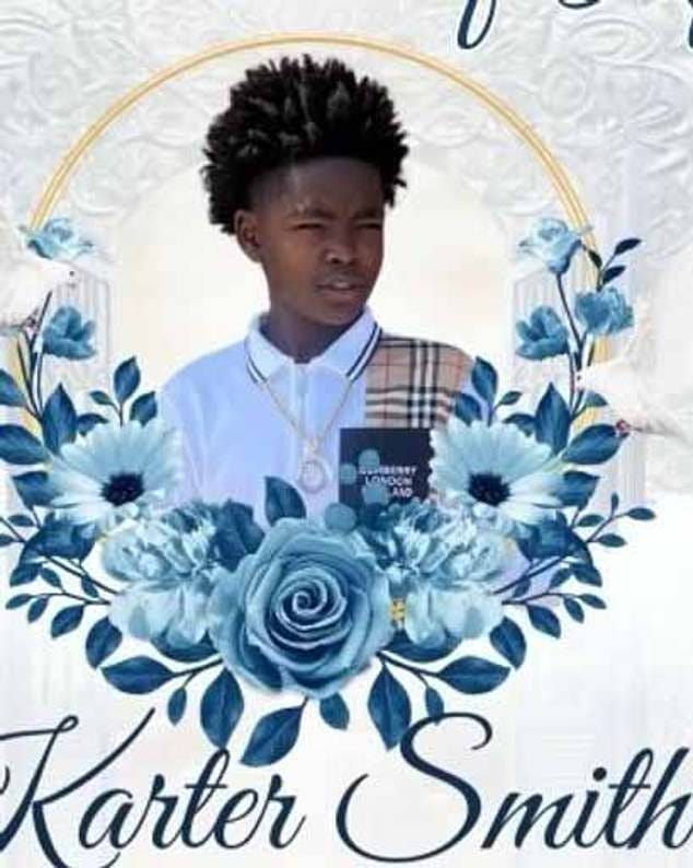 Na foto: Karter Brion Smith, 14. O adolescente foi morto em 23 de dezembro ao lado de seu pai Magarret, 35, depois que o Tesla em que eles dirigiam bateu em uma árvore e pegou fogo.