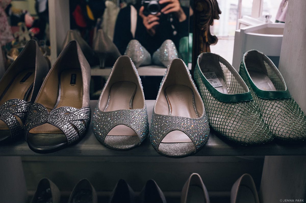 Sparkly shoes in a vintage store