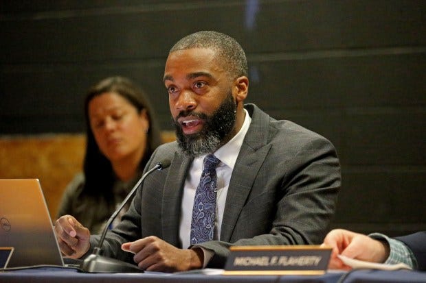 BOSTON, MA - December 8: Brian Worrell, Boston City Councilor for District 4, speaks at a City Council meeting on violence on December 8, 2022 in , BOSTON, MA. (Stuart Cahill/Boston Herald)