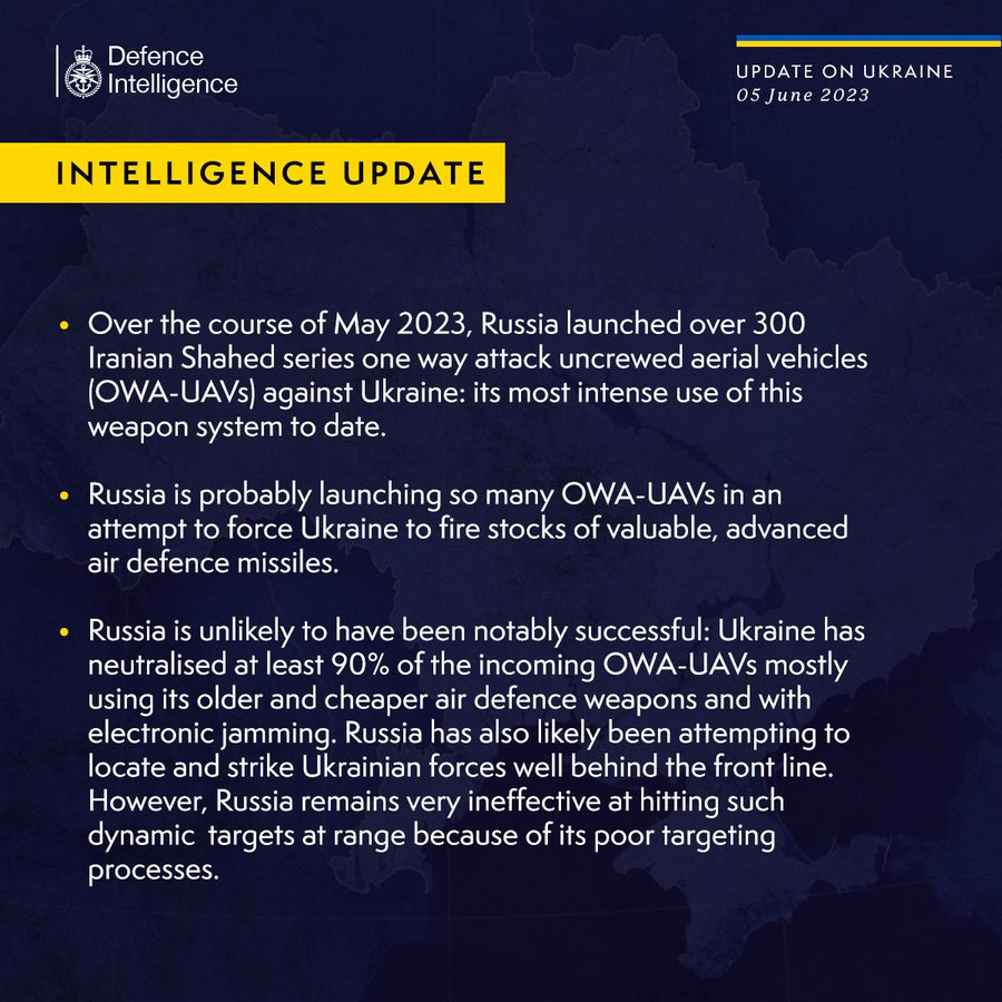 Latest Defence Intelligence update on the situation in Ukraine - 05 June 2023.