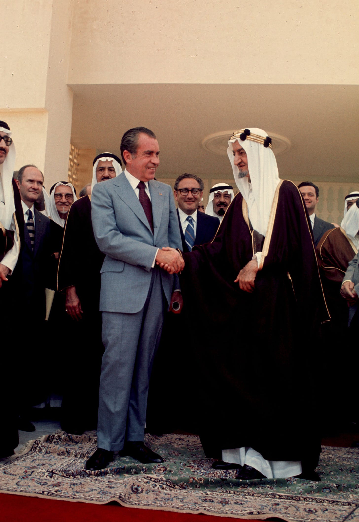 President Nixon shakes hands with Saudi King Faisal in June, 1974 in Saudi Arabia.