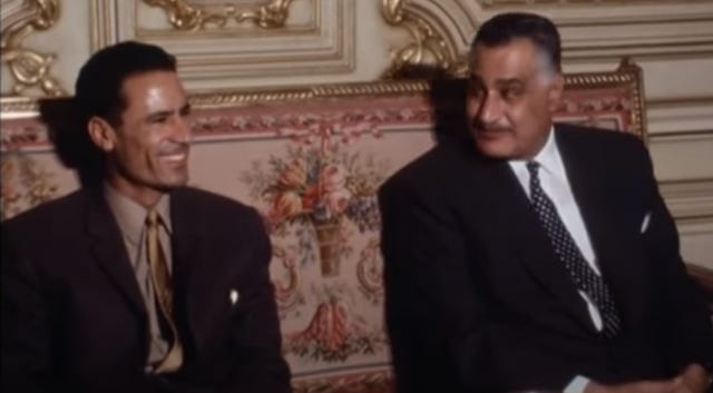 kirstythejetblackgoldfish:Muammar Gaddafi and Gamal Abdel Nasser, 28 April 1970