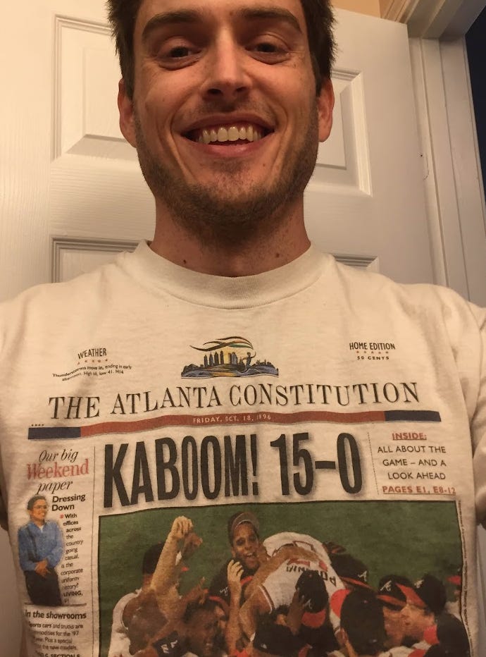 Ryan selfie in 1996 Braves shirt