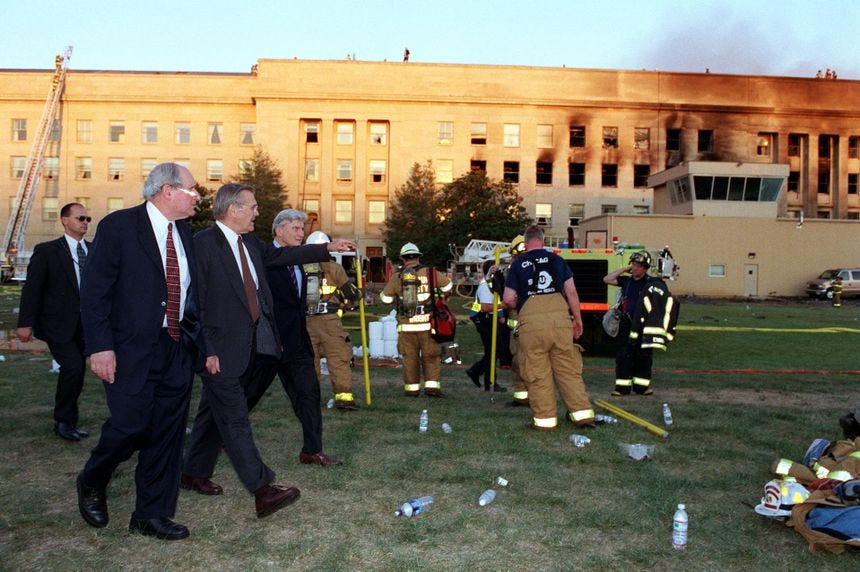 Donald Rumseld at the Pentagon after the attacks on September 11, 2001