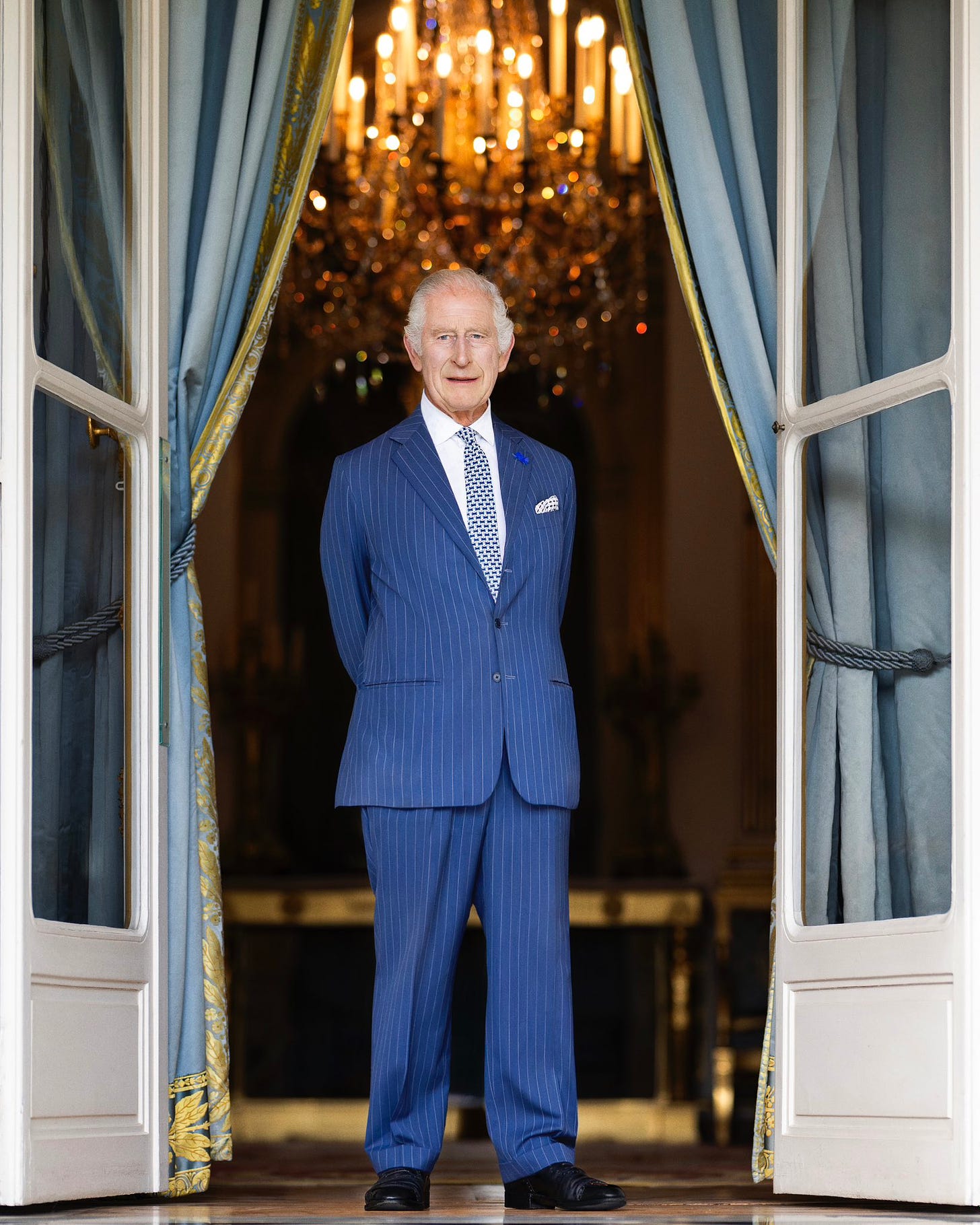 King Charles III standing at the British Embassy in Paris in 2023