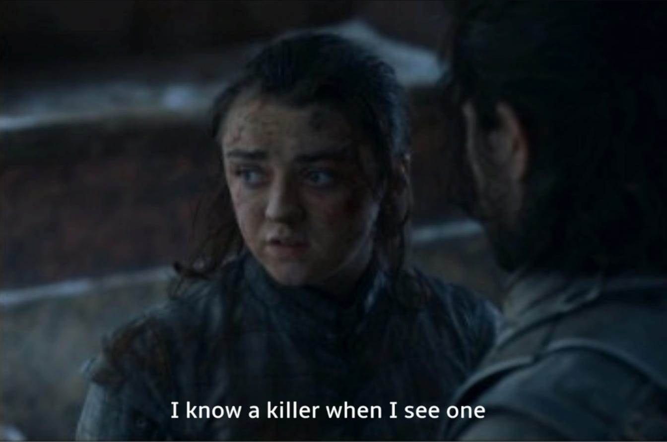 You might not have spotted this, was a very subtle throwback to the last  episode where we saw Daenerys kill literally hundreds of thousands of  innocent people. Arya is the smartest person