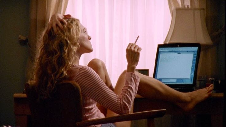 Pin on carrie bradshaw with her laptop