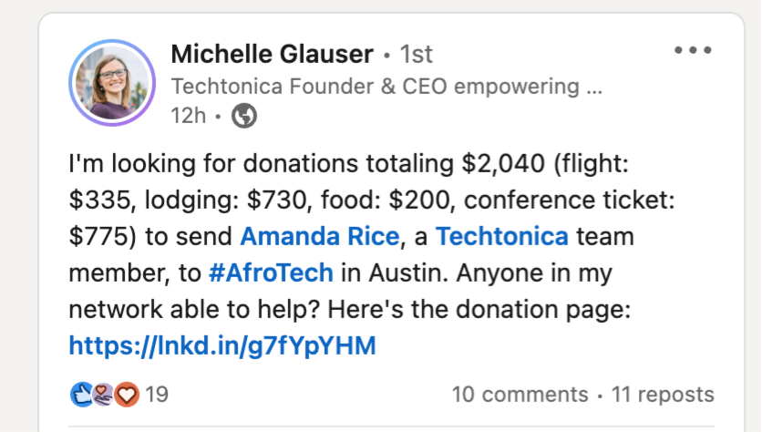 A screengrab of a post from Linkedin. Read the text below for context.