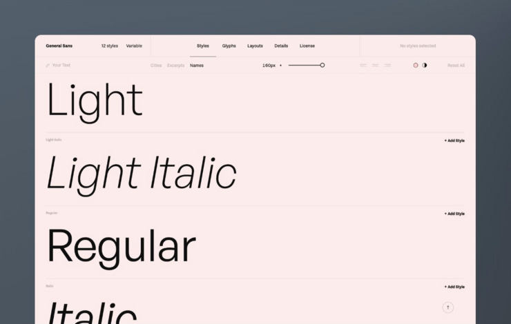 You can add your own text, scroll through different fonts weights, and save your favorite fonts on Fontshare. 
