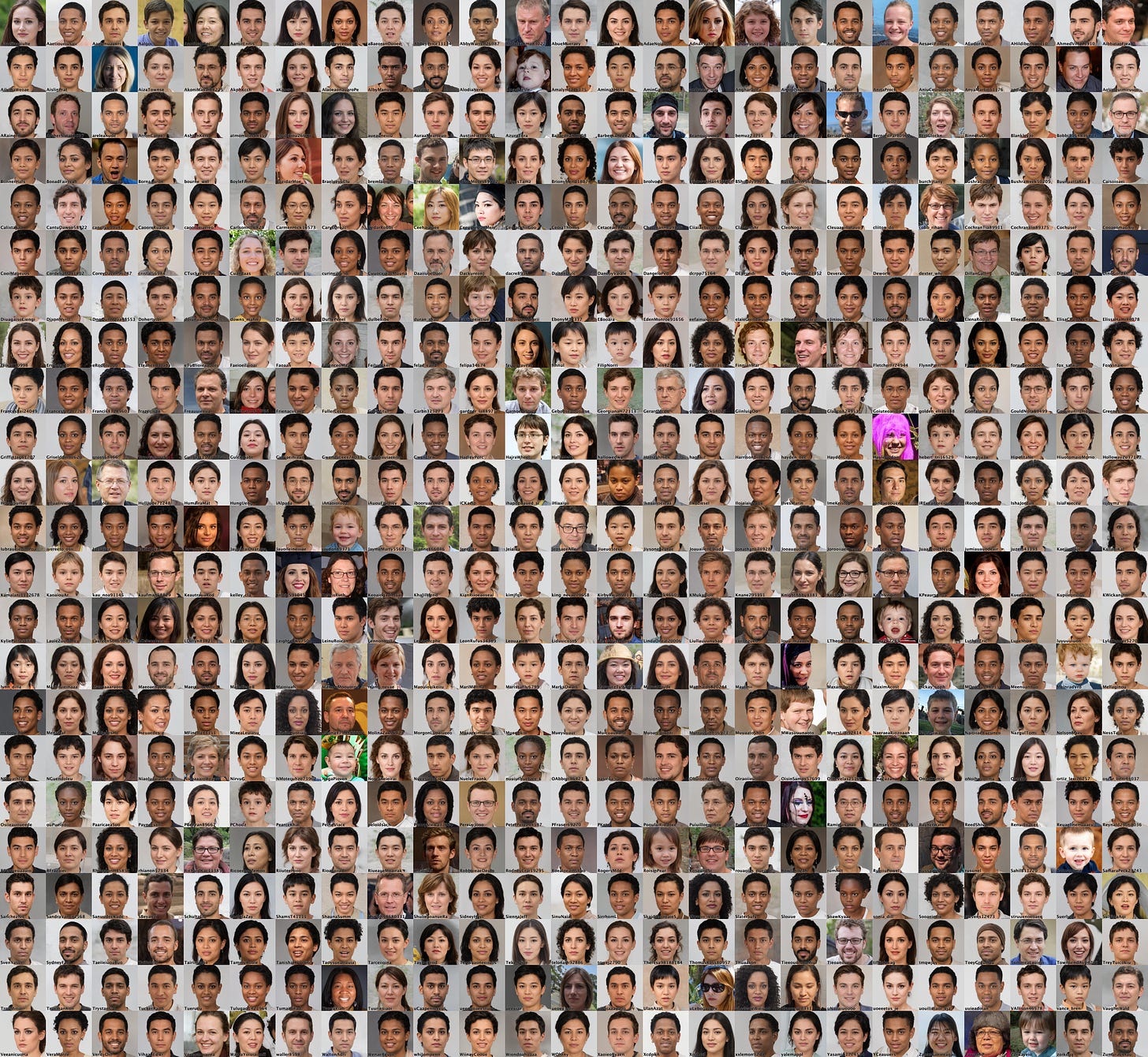 collage of the GAN-generated faces that the accounts in the network use as profile images