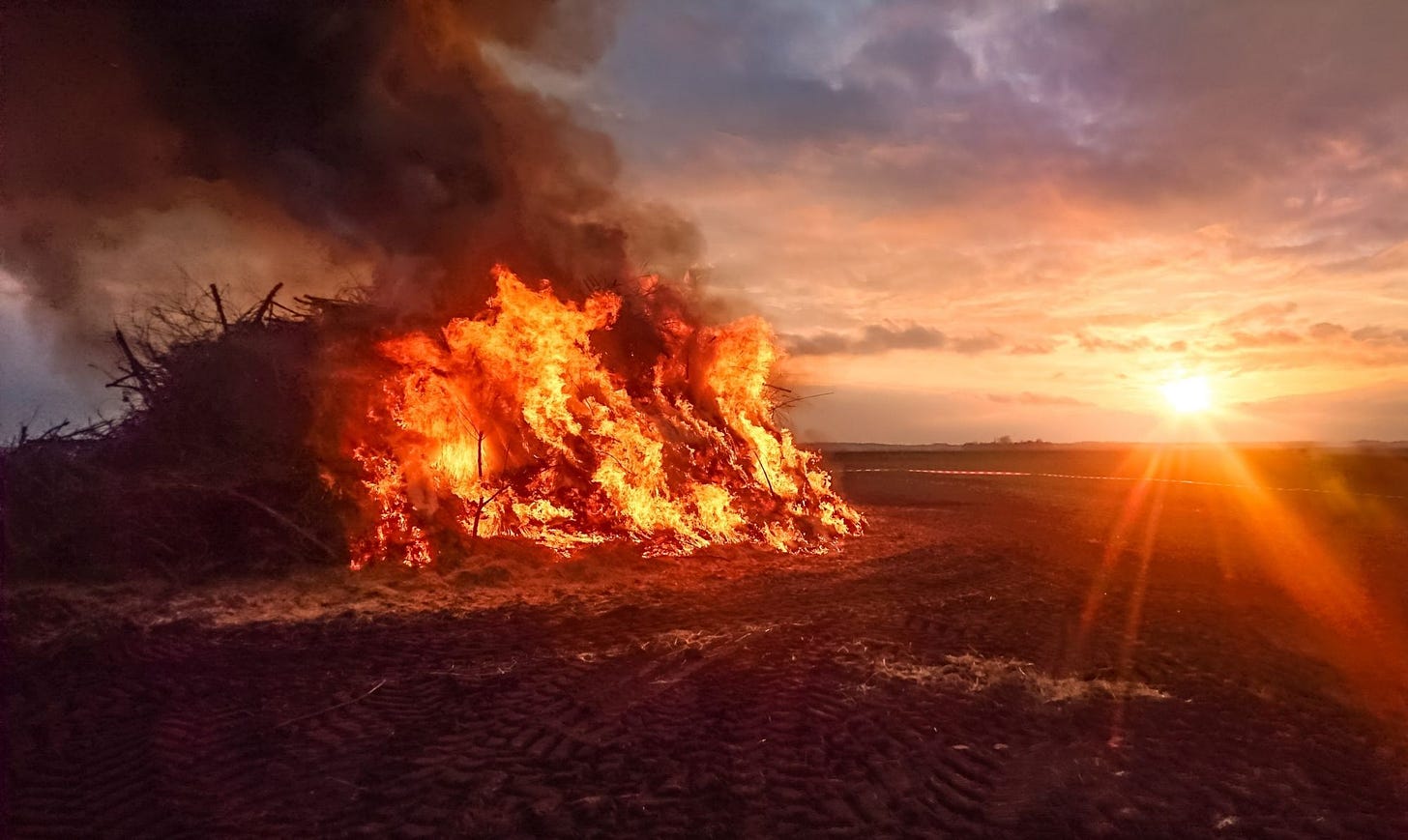 firewood-burning-at-sunset