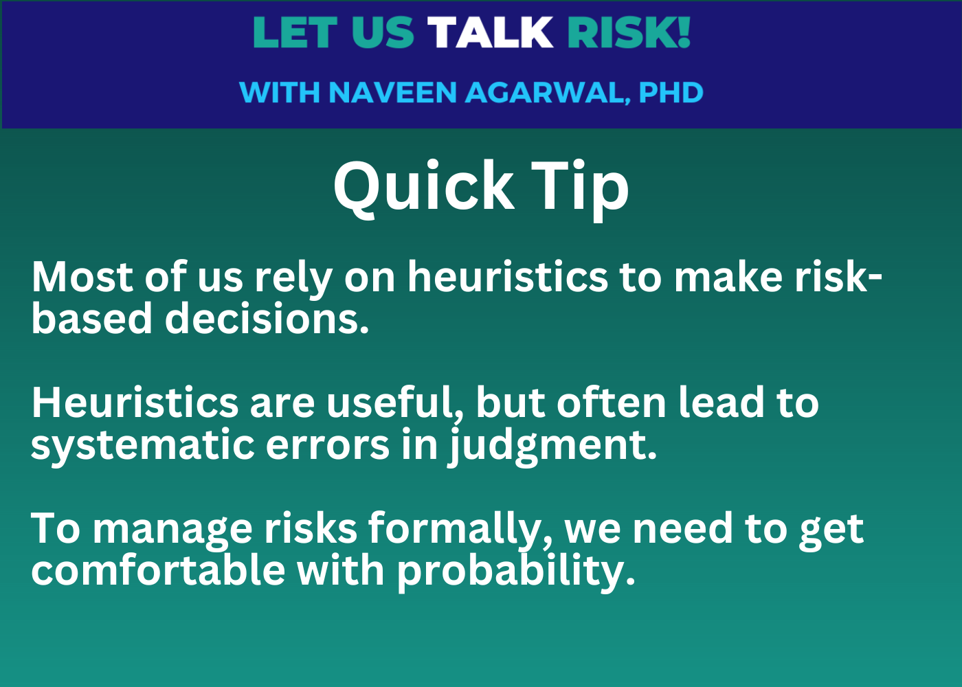 Quick tip - Getting comfortable with probability when managing risks