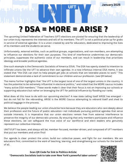 Full text of flyer is below.  Thumbnail graphic of flyer with large blue "Unity Logo" at top with tile "?DSA=MORE=Arise?"