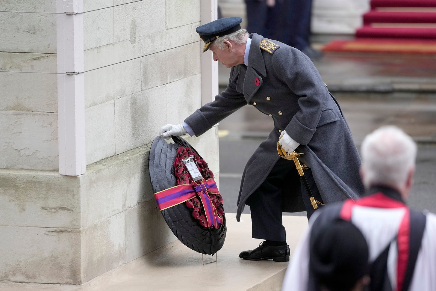 King Charles places a wreath at the Cenotaph