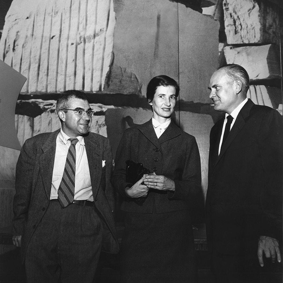 Mario Salvadori, Natalie de Blois, and Philip Johnson.