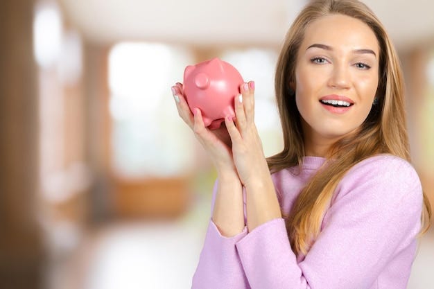 Free photo care for savings  woman with a piggy bank