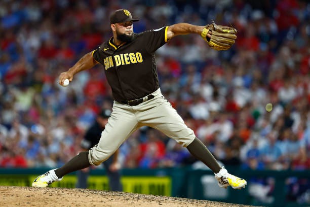 Luis Garcia of the San Diego Padres in action against the Philadelphia Phillies during game two of a double header at Citizens Bank Park on July 15,...