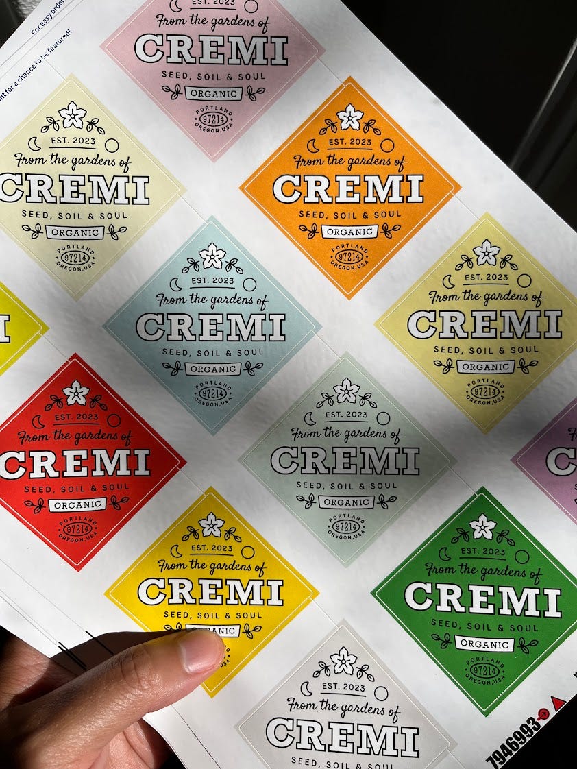 Cremi stamp in sticker format, in a series of different garden colors