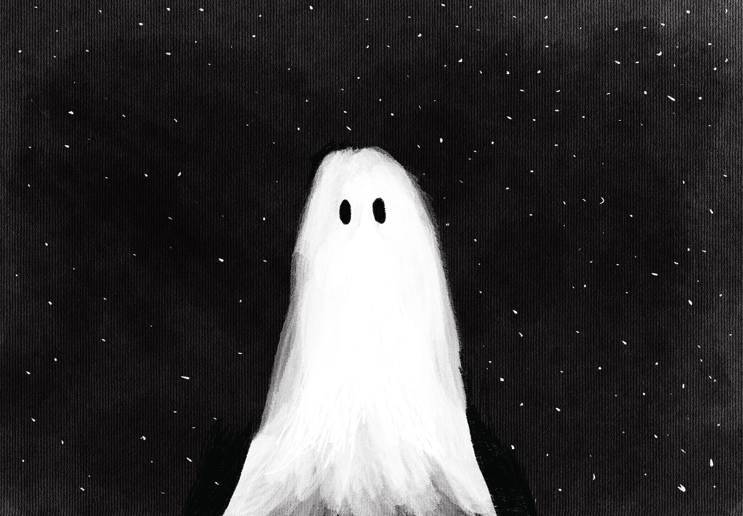 Ghost on a starry black background by Nicola Muthurangu-Hall