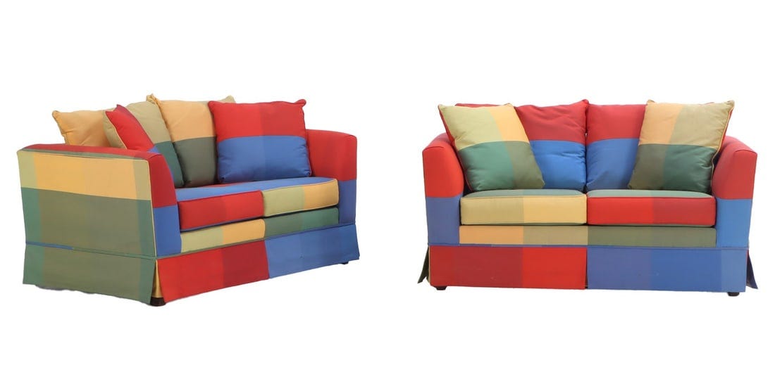 PAIR OF MODERN UPHOLSTERED SOFAS BY ALEXANDER JULIAN.