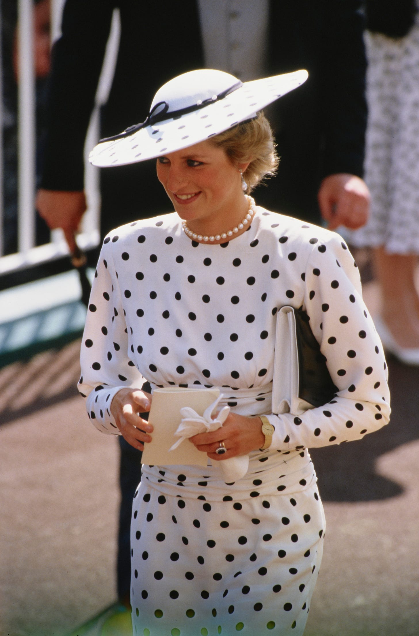 Princess Diana wearing polka dot dress at Ascot