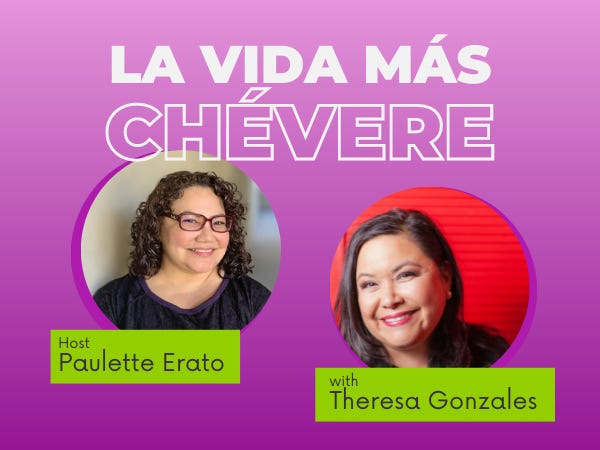 La Vida Mas Chevere with faces of host Paulette Erato and guest Theresa Gonzales in circles