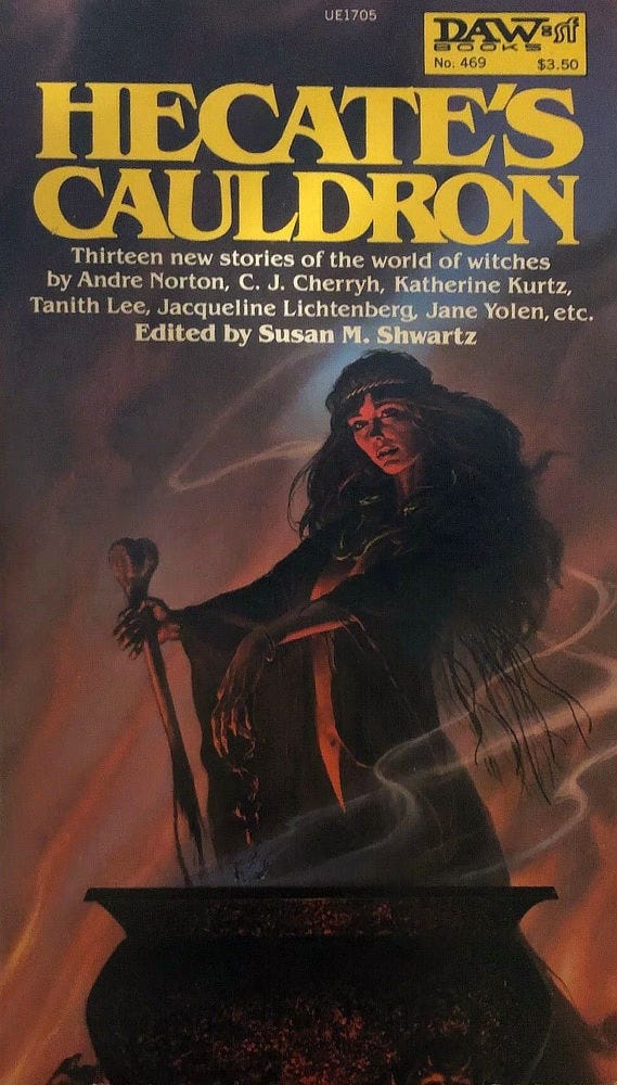 Book cover for HECATE'S CAULDRON edited by Susan M. Shwartz, published by DAW Books