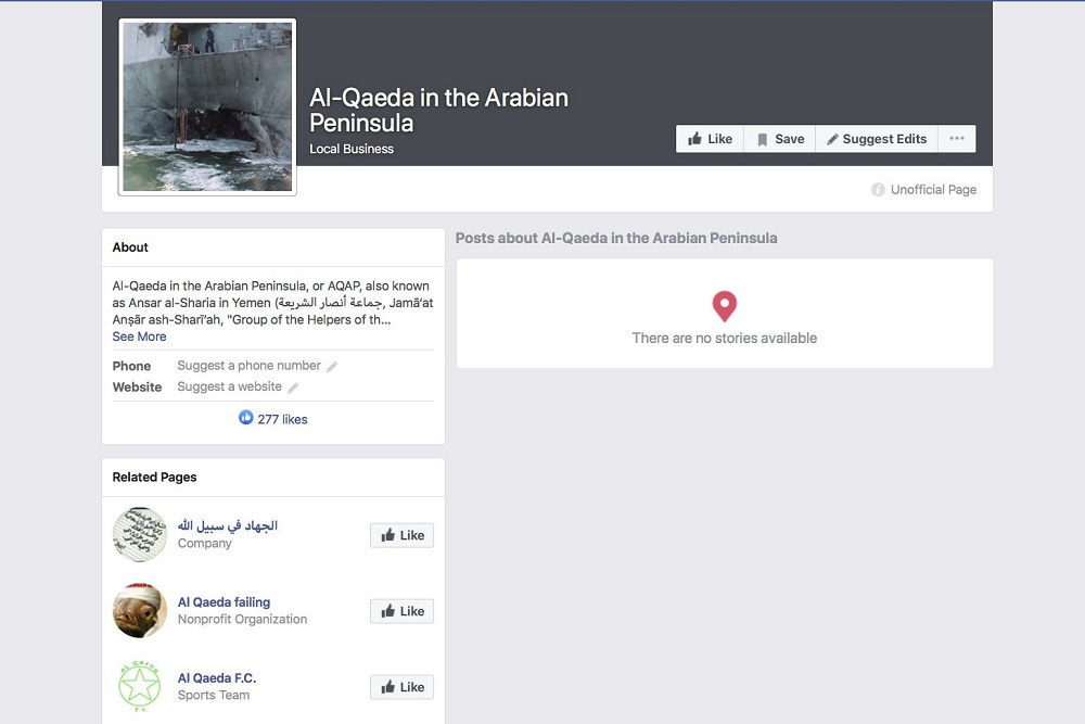 facebook auto generated pages for al qaeda in arabian peninsula